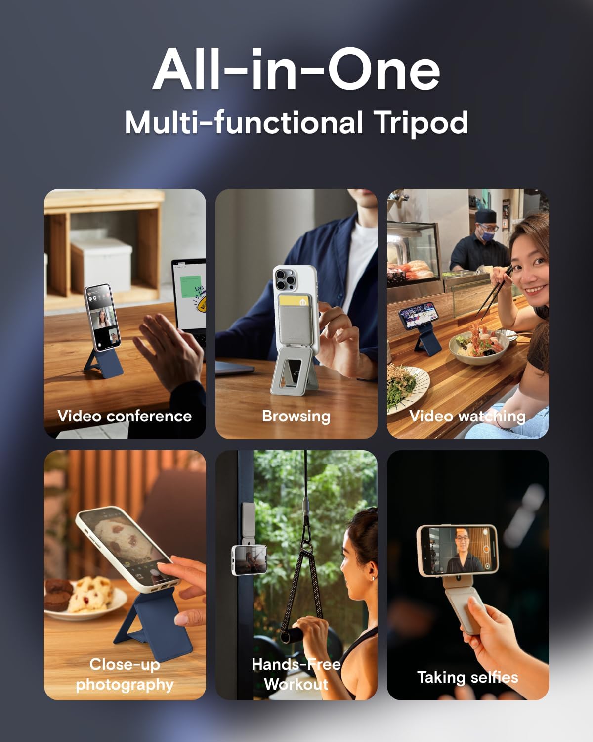 MOFT Phone Tripod Wallet for iPhone, Mulit-Angles, Lightweight & Portable Phone Stand, MOVAS Vegan Leather Magnetic Wallet, Strong Magnets, NFC Card Holder,Travel Essential, Jet Black (With Card Slot)