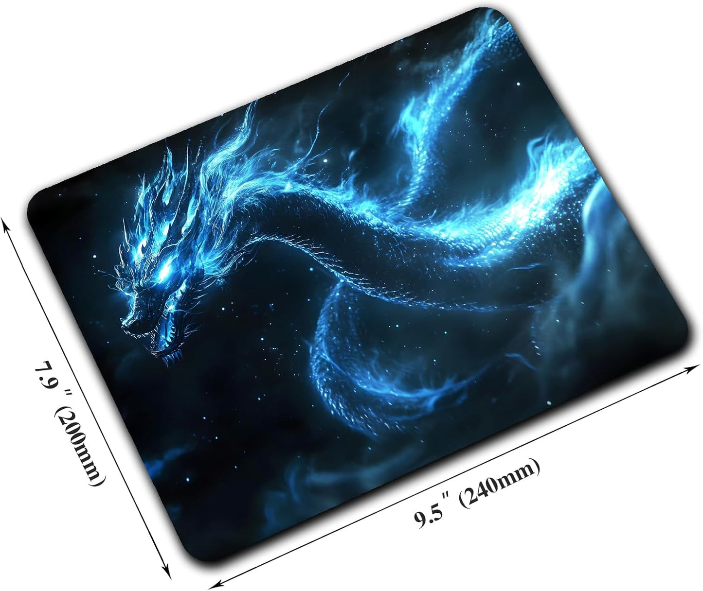 Witchy Blue Japanese Dragon Custom Mouse Pad with Non-Slip Rubber, Small Square Design for Wireless Laptop & Computer Mouse Pads for Desk, 9.5 x 7.9 inch Smooth Surface for Gaming & Office