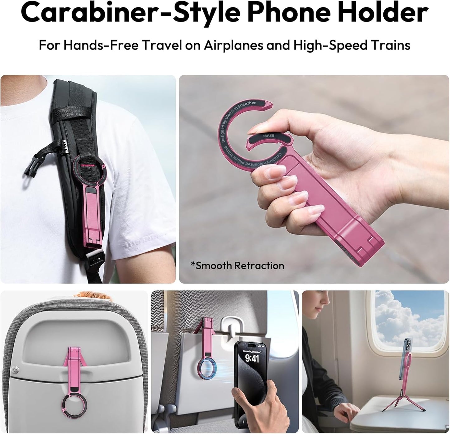 ULANZI MA30 Magnetic Phone Tripod Stand for iPhone - Aluminium Maglock Smartphone Mini Tripod Pocket Cell Phone Stand Strong Magnet Quick Mount Compatible with iPhone 16 15 14 13 12 Series, Pink