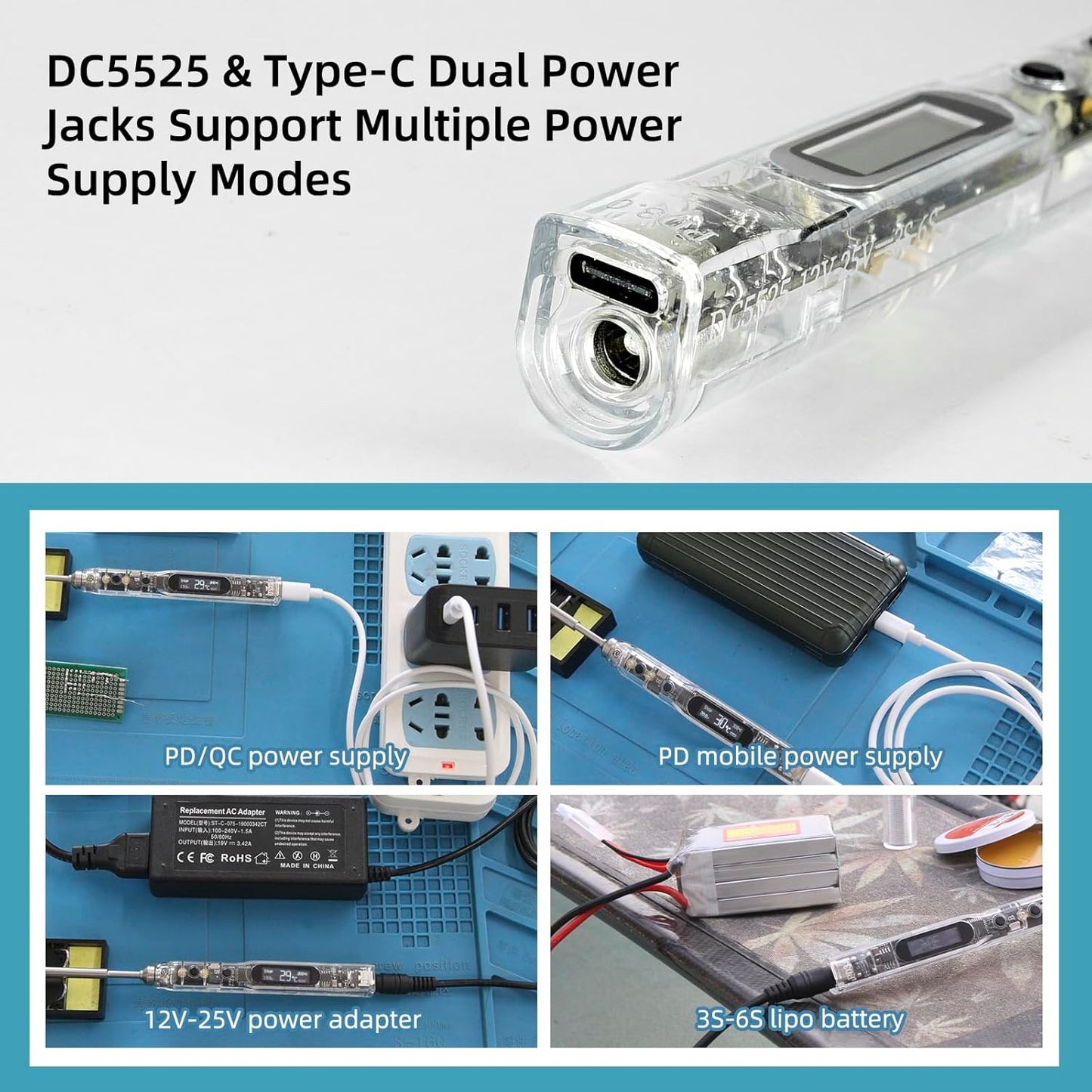 SEQURE SI012 Soldering Iron Kit, 68W Portable Soldering Iron Electric, Fast Heating, DC+PD Power Input, Digital OLED Display, Constant Temperature, Auto Sleep Welding Tool, TS-B2 Soldering Tip, XT60