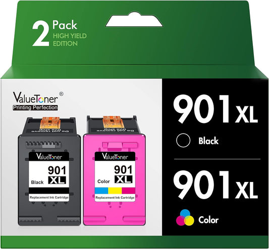 Valuetoner Remanufactured Ink Cartridge Replacement for HP 901 901XL 901 XL Compatible with Officejet 4500, J4524, J4540, J4550, J4580, J4624, J4680 Printer High Yield (1 Black, 1 Tri-Color, 2 Pack)
