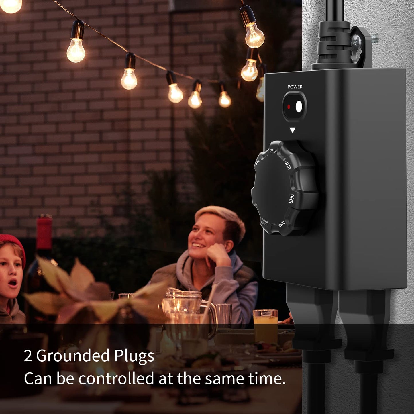 Minoston Outdoor Timer for Lights 2 Pack, Dusk Dawn Outdoor Timer Outlet 2, 4, 6, 8 Hour with 2 Grounded Outlets, Outdoor Light Timer Weatherproof for Halloween Christmas Light, ETL Listed, (MP41T)