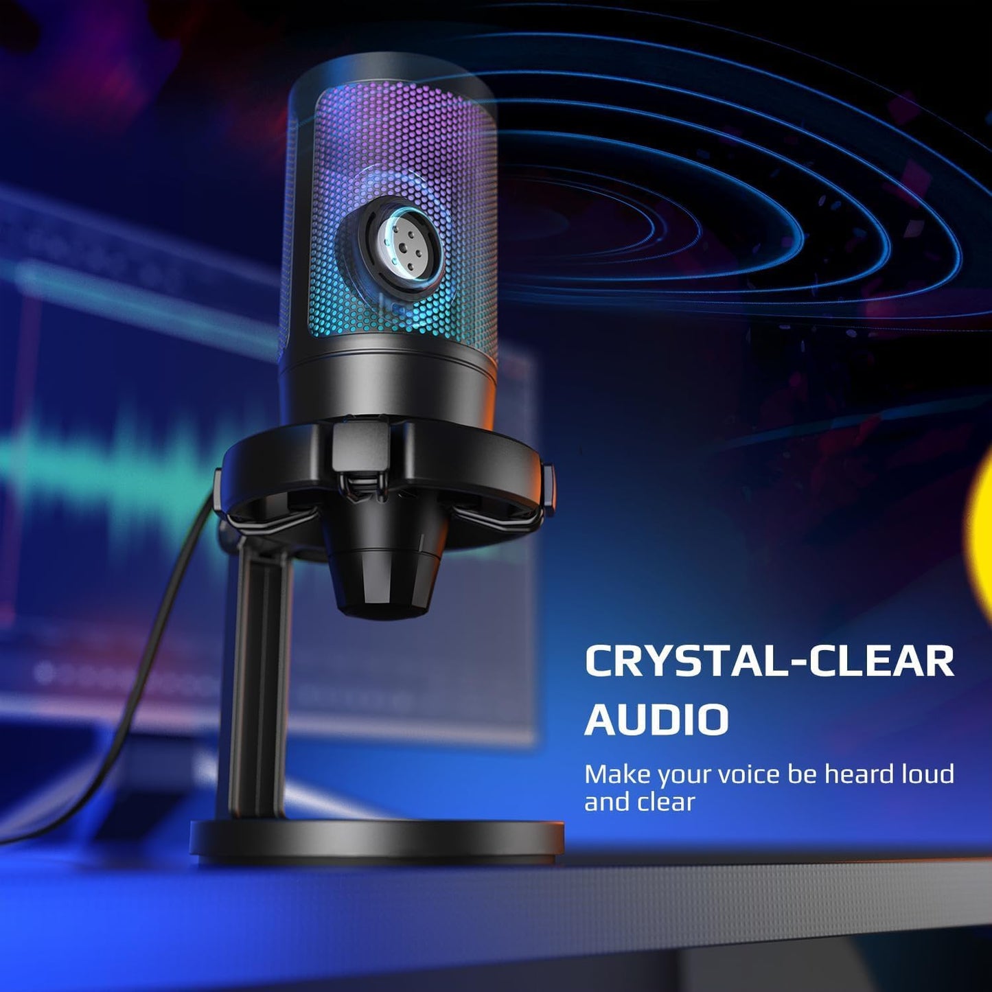 Fifine USB Microphone for PC Gaming, Computer Desktop Streaming Microphone with Mute Button, Gain Knob for Video Podcast, RGB Mic for PS4/PS5, Laptop A6NEO