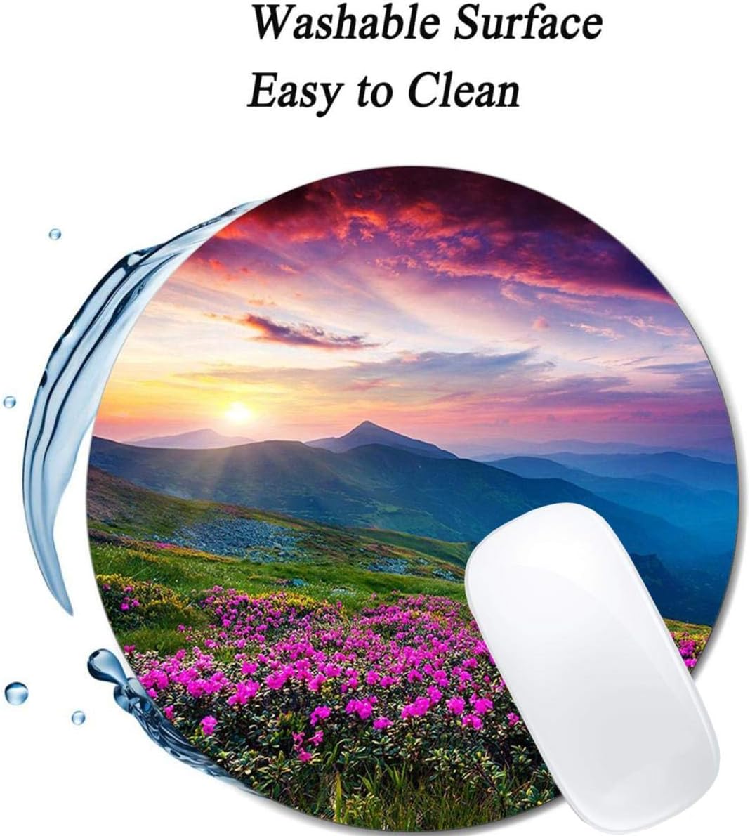 Nature Purple Flowers Meadow Mountain Scenic Mouse Pad Round Non-Slip Rubber Mousepad Laptop Office Computer Decor Cute Desk Accessories Customized Design Mouse Pad