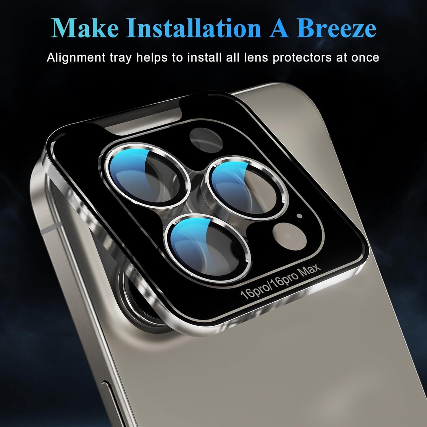 YWXTW Camera Lens Protector for iPhone 16 Pro/iPhone 16 Pro Max, [1 Step Installation Tray] Tempered Glass Screen Protector Metal Individual Camera Cover Accessories (Natural Titanium-2Pack)