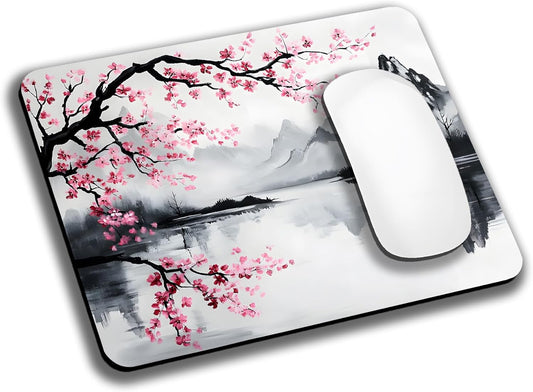 Japanese Cherry Blossom Mouse Pads for Desk, Portable Wireless Computer Mouse pad Small Design with Women, Non-Slip Rubber Base Laptop Mousepad 9.5" x 7.9" Smooth Surface for Office & Travel