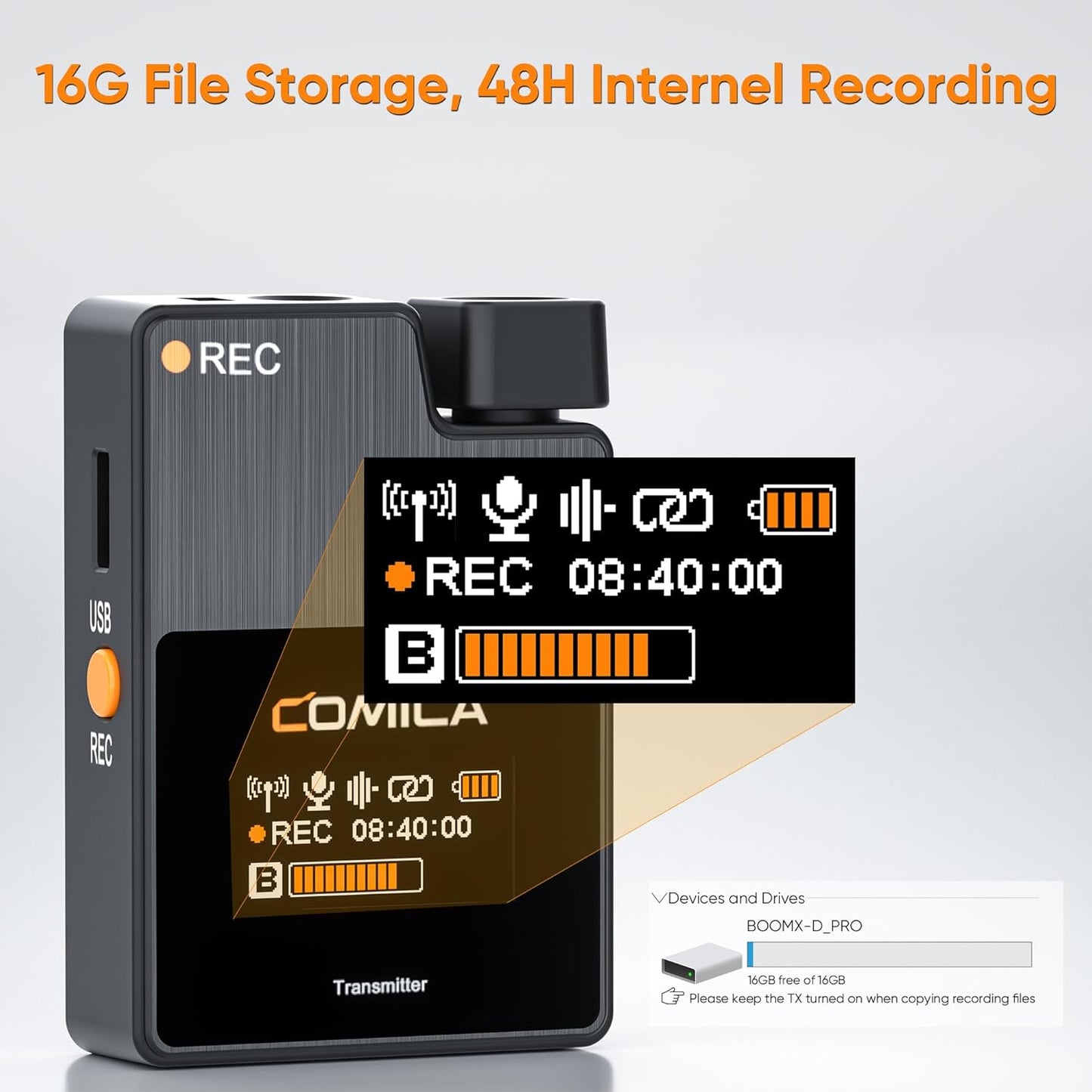 COMICA BoomX-D1 PRO Wireless Lavalier Microphone, 16GB Storage, Safety Audio Track, Noise Cancellation, 328' Range, Wireless Lav Mic for iPhone, Android, PC Interviews, Vlogs, Live-Streaming(1TX+1RX)