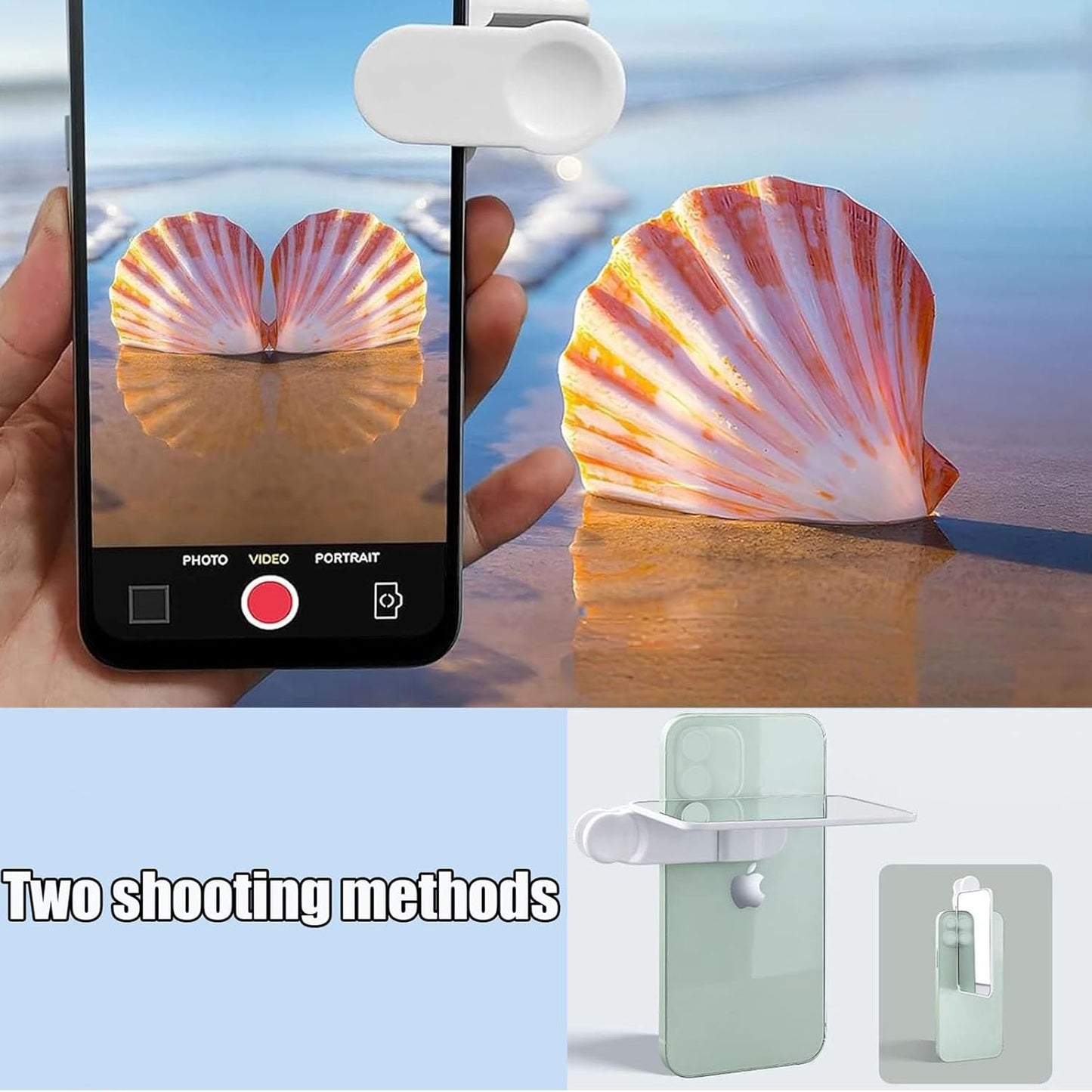 Mirror Effect Lens - Capture Stunning Reflections Instantly, Smartphone Camera Mirror Reflection Clip Kit, Adjustable HD Glass Smartphone Photography Flip Mirror for Creative Photography (White)