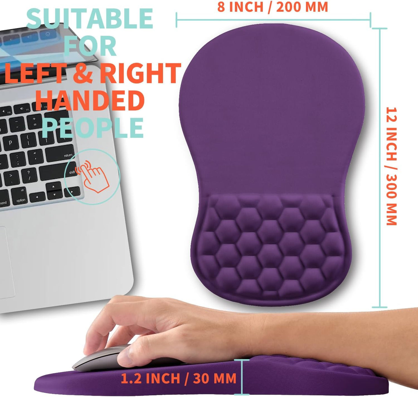 Ergonomic Mouse Pad Wrist Support with Memory Foam Massage Bulge, Carpal Tunnel Pain Relief Mousepad Wrist Rest for Mouse(12x8 inch, Deep Purple)