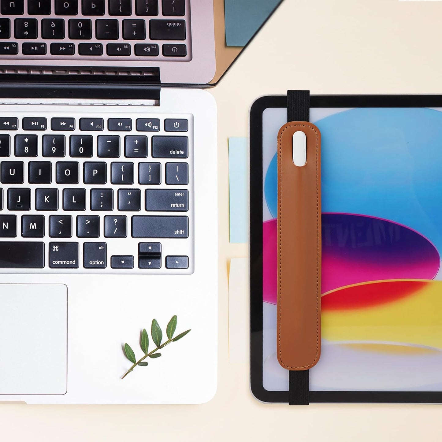 Vegan Leather Elastic Band Stylus Holder, Capacitive Pen Case for Tablets - Fits Most Capacitive Pens & Pencils(Brown)