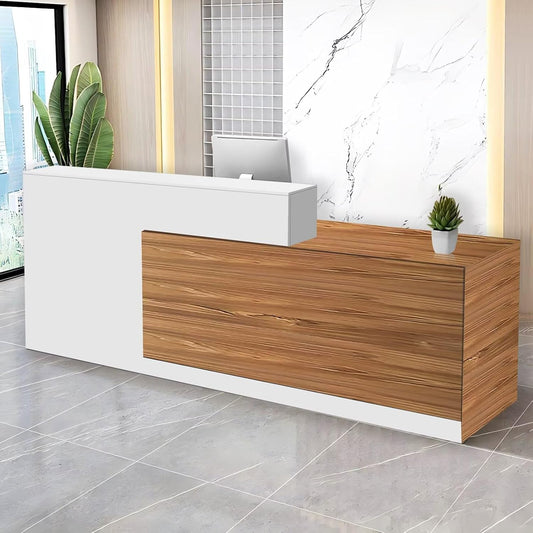 Reception Desk with Counter Modern Checkout Counter with Lockable Drawer Keyboard Tray Receptionist Desk for Office Salon Reception Table C Right 55inch/140cm