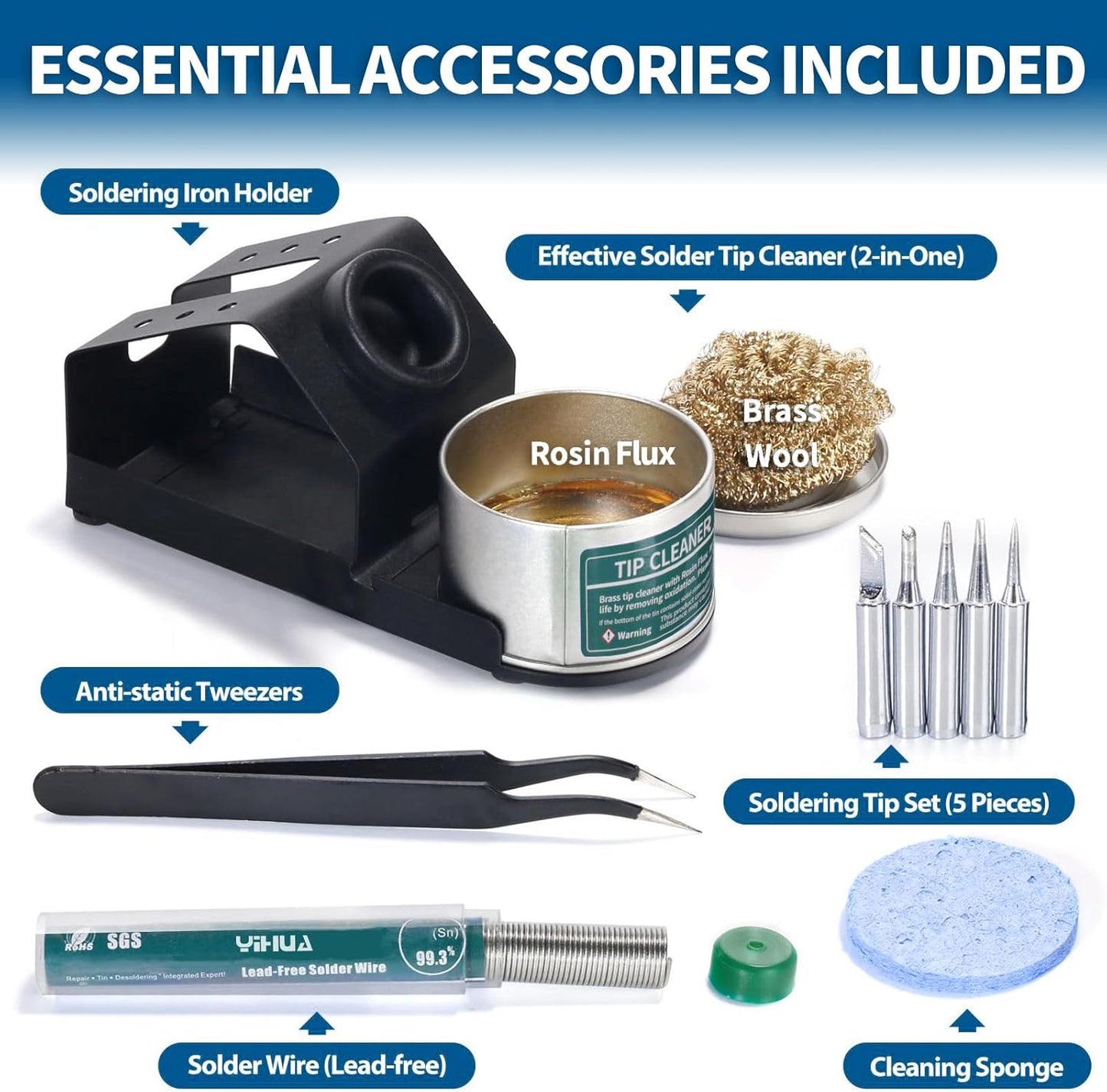 YIHUA 939D+ I Soldering Station, Upgraded, 75 Watt Equivalent with 3 Memories, °C/°F LCD display, Sleep Function, Automatic Shutdown & Brushed Aluminum Panel(Iron-burn Resistant)