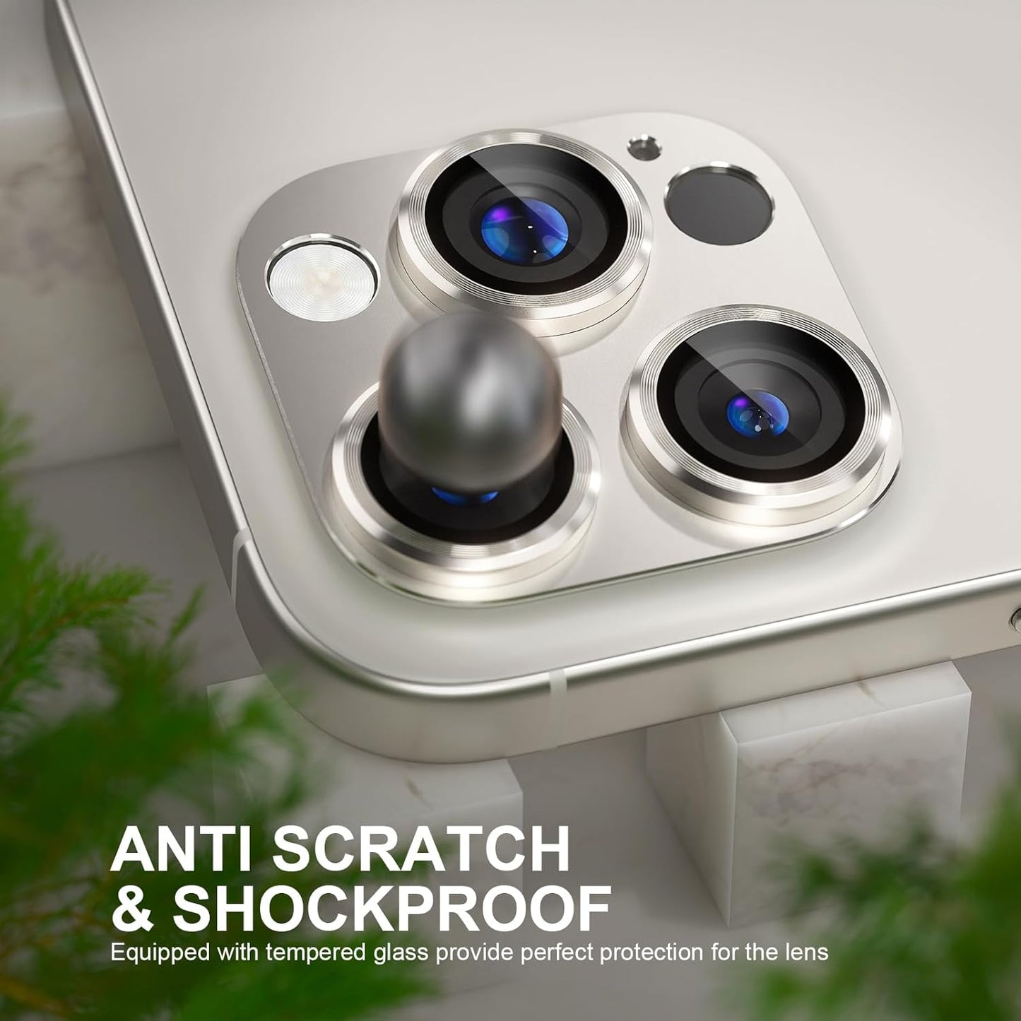 Choiche Compatible for iPhone 16 Pro/iPhone 16 Pro Max Camera Lens Protector, Bling Camera Cover with 9H Tempered Glass Lens Screen Protector Metal Ring Accessories (Titanium Natural)