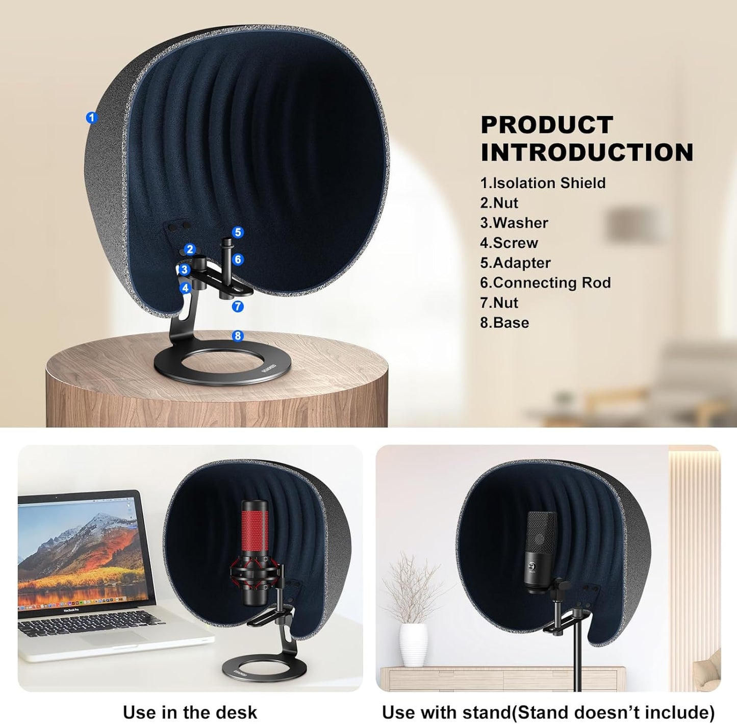 Microphone Isolation Shield,Aokeo 2024 Professional Recording Studio Equipment,360° Music Studio Mic Shield,Suitable for of Blue Yeti, Snowball iCE, HyperX QuadCast, SoloCast,Etc Recording Microphones