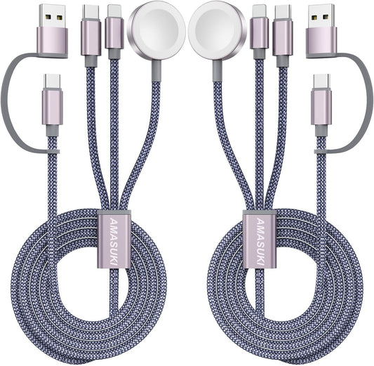 2Pack Upgraded 3 in 2 USB C Cable for Apple Watch Charger iPhone Charger USB C Multi Fast Charging Cable Compatible with iWatch Ultra/SE/10/9/8/7/6/5/4/3/2/1 & iPhone 16/15/14/13/12/11/Galaxy S23-4FT
