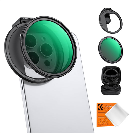 K&F Concept Clip On 67mm Variable ND2-32 Magnetic Phone Lens Filter Kit, Phone Clip with Magnetic Adapter Ring/Cold Shoe/Locking Knob, Neutral Density Filter for iPhone 16 15 Pro Max 14 13