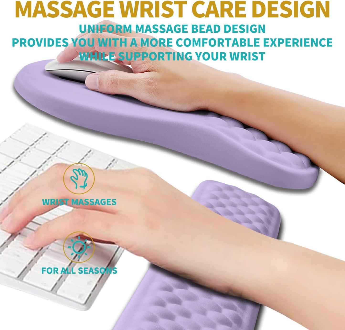 Hokafenle 2 in 1 Ergonomic Mouse Pad Wrist Support & Wrist Rest for Computer Keyboard Set, with Relieve Carpal Tunnel Pain Massage Bulge and Full Memory Gel Design (2In1 Set, Lavender)