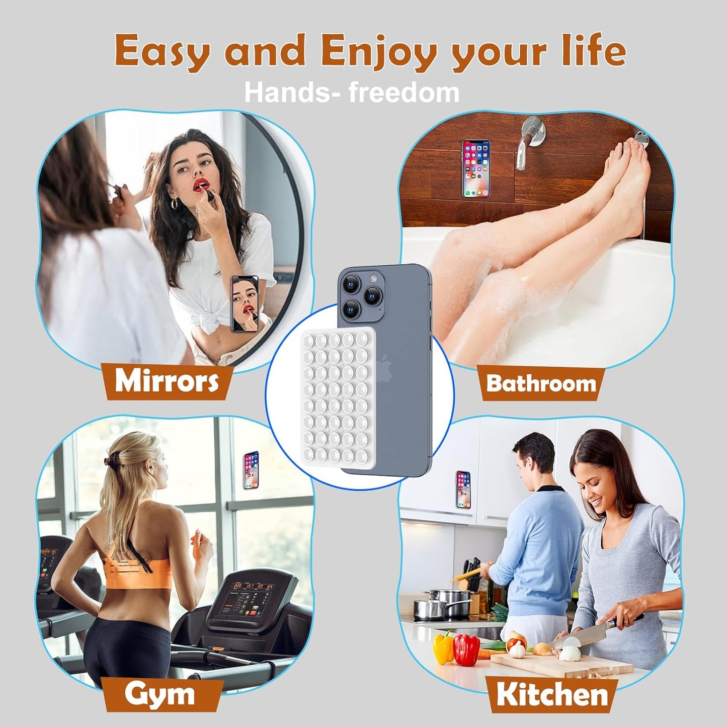 Double Sided Silicone Suction Phone Holder Mount, Silicon Accessory for iPhone and Android, Hands-Free Mirror Shower Phone Holder, TikTok Videos and Selfies (White)