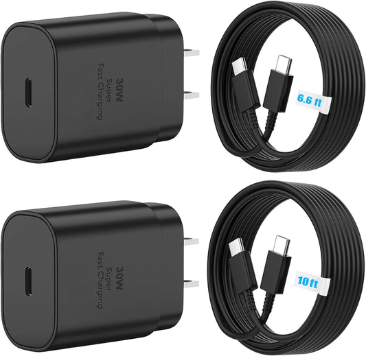 Phone 15 16 Charger, 30W Super Fast Charging, USB C Block Type C Cable Cord [ 6.6ft+10ft ] for iPhone iPhone 16,16 Plus,16 Pro,16 Pro Max, iPhone15, iPad Pro 12.9/11, Galaxy S24,S23,S22,S21-2Pack
