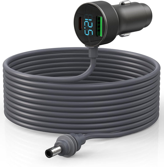 3 in 1 Starlink Mini Cable, 12V-48V Starlink Mini Car Charger DC Power Cable+ Cigarette Lighter Adapter with Digital Display, USB C PD 40W and USB A Ports 30W (9.8ft/3m)