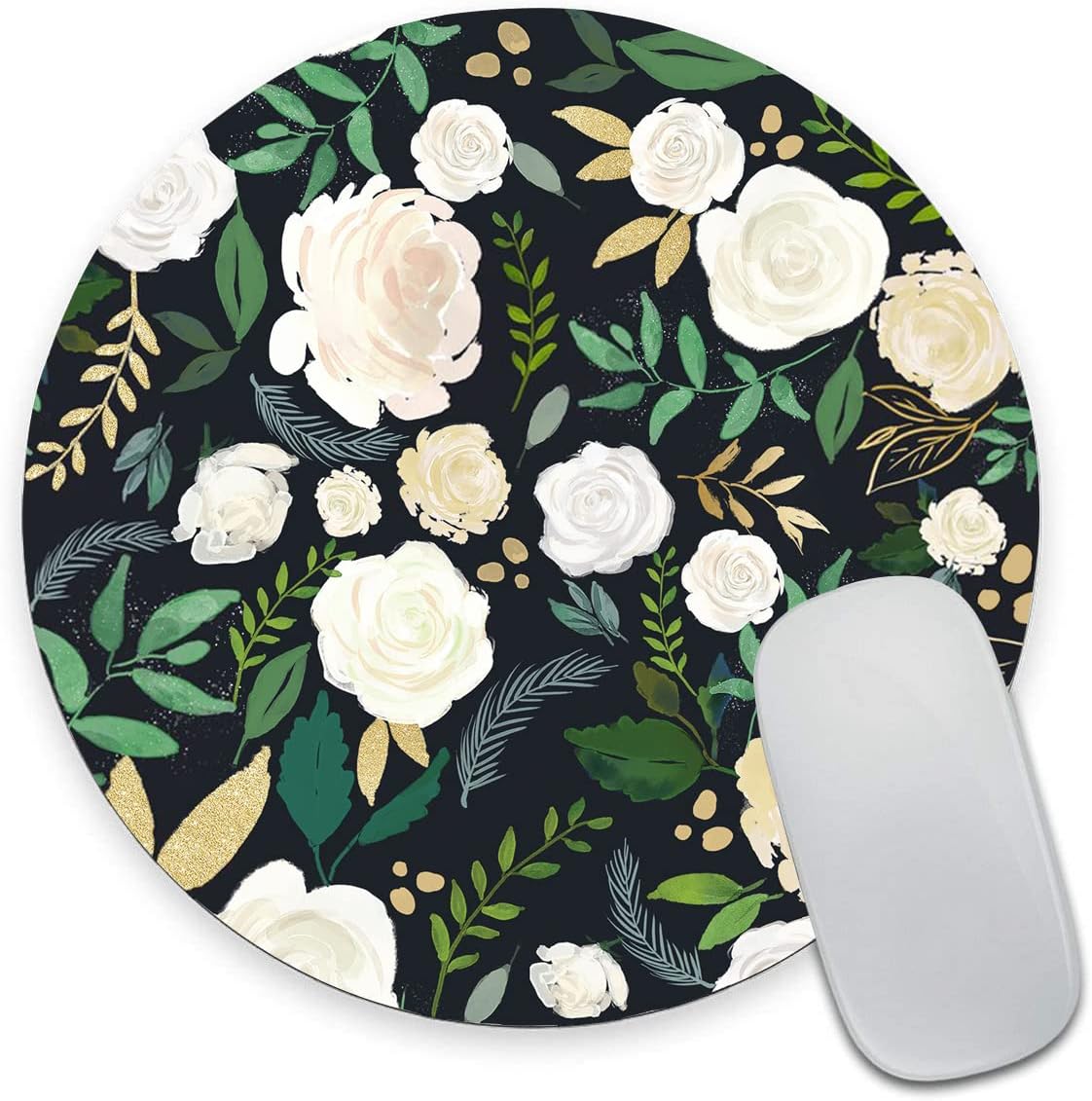 Round Mouse Pad, Floral Mouse Pad, Washable Mousepads with Lycra Cloth, Non-Slip Rubber Base Small Wireless Mouse Pads for Office Laptop, Flowers