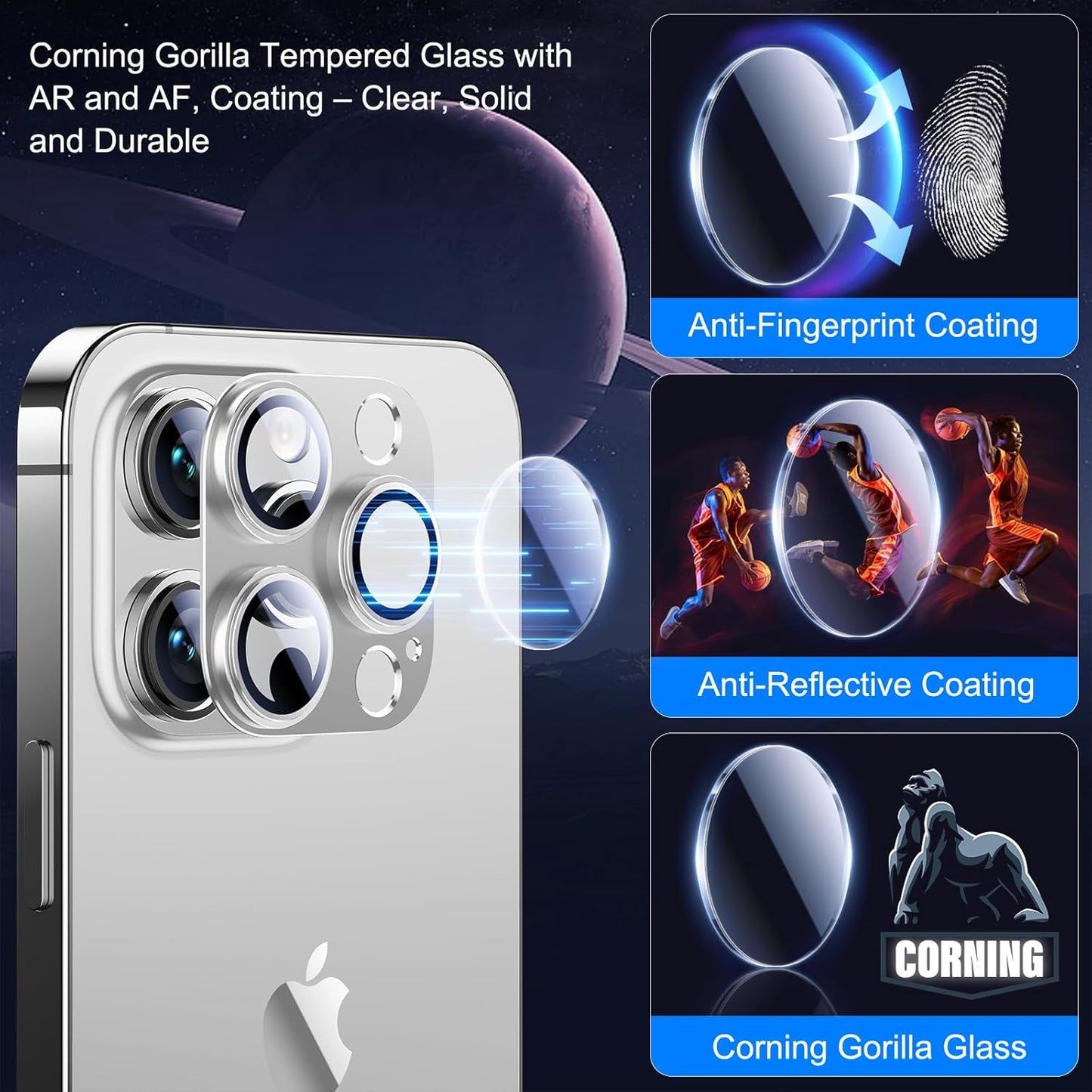 Esanik 2023 Upgrade 2 Pack for iPhone 14 Pro/iPhone 14 Pro Max Camera Lens Protector, Aluminum Alloy Metal matte Case Tempered Glass Camera Screen Cover, Scratch Resistant Case Friendly (Silver)