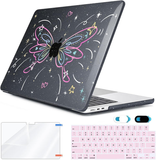 for 2025 2024 2023 2022 MacBook Air 13 inch Case M4 A3240 M3 A3113 M2 A2681 with Touch ID& 13.6" Liquid Retina Display, Plastic Hard Shell&Keyboard Cover&Screen Film&Webcam Cover, Butterfly