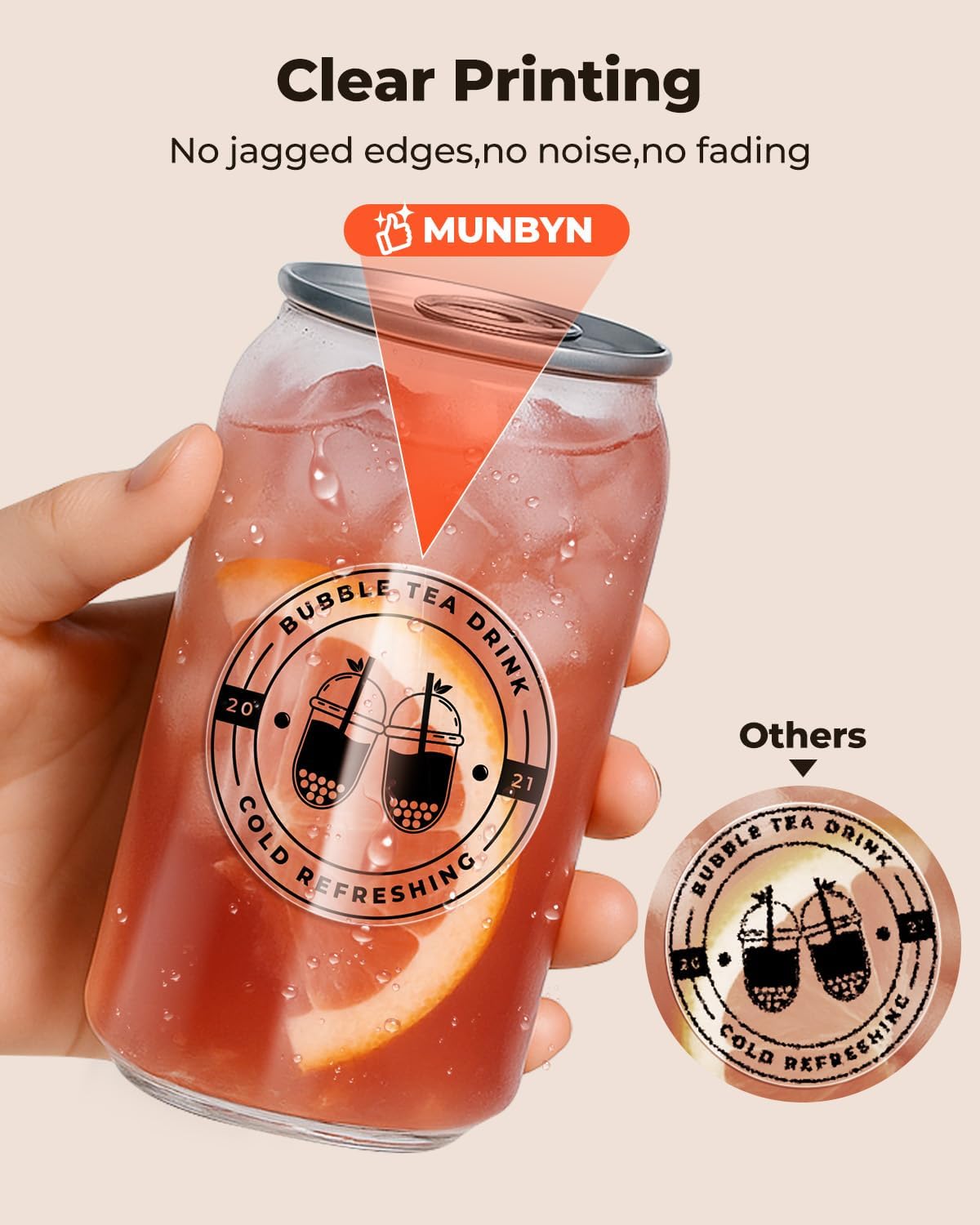 MUNBYN 2 Inch Transparent Round Thermal Label, Self-Adhesive Clear Waterproof Circle Sticker for Logo Design, Multipurpose Direct Thermal Labels, 500 Sheets/1 Roll