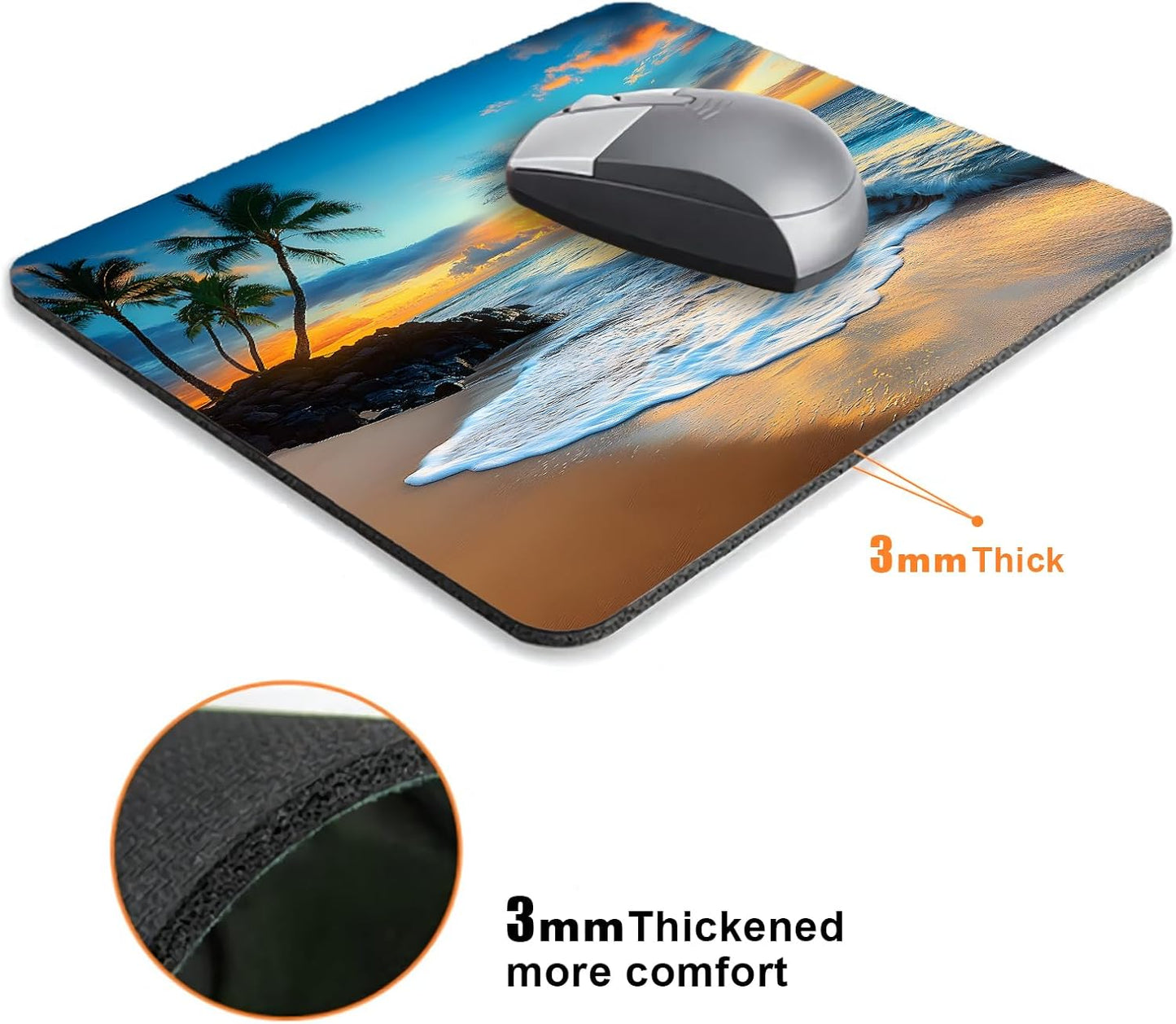 Sunset Beach Mouse Pads for Desk, Portable Wireless Computer Mouse pad Small Design with Women, Non-Slip Rubber Base Laptop Mousepad 9.5" x 7.9" Smooth Surface for Office & Travel