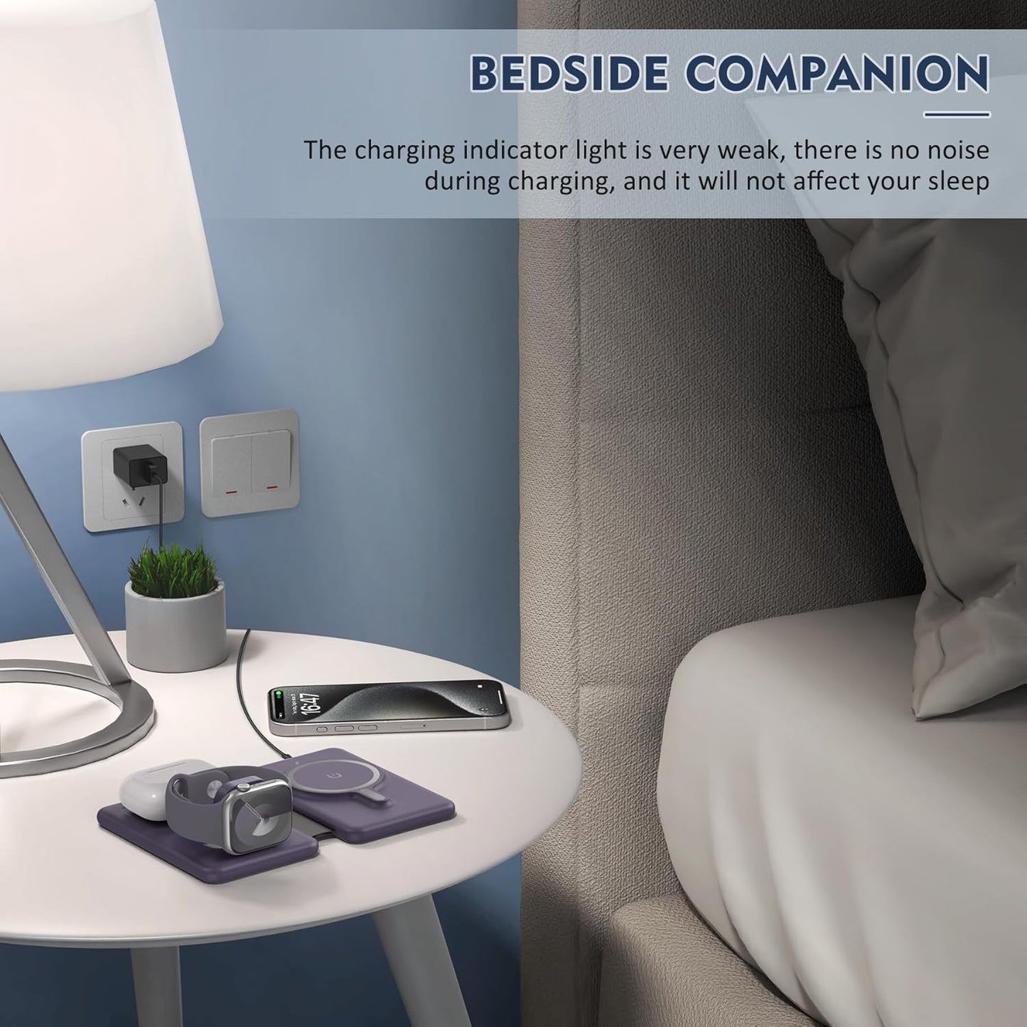 Wireless Charger iPhone - 3 in 1 Charging Station for Apple Devices for iPhone 16 15 14 13 12 Pro Max Plus - Foldable Magnetic Charging Pad for Apple Watch Series & Airpods Series