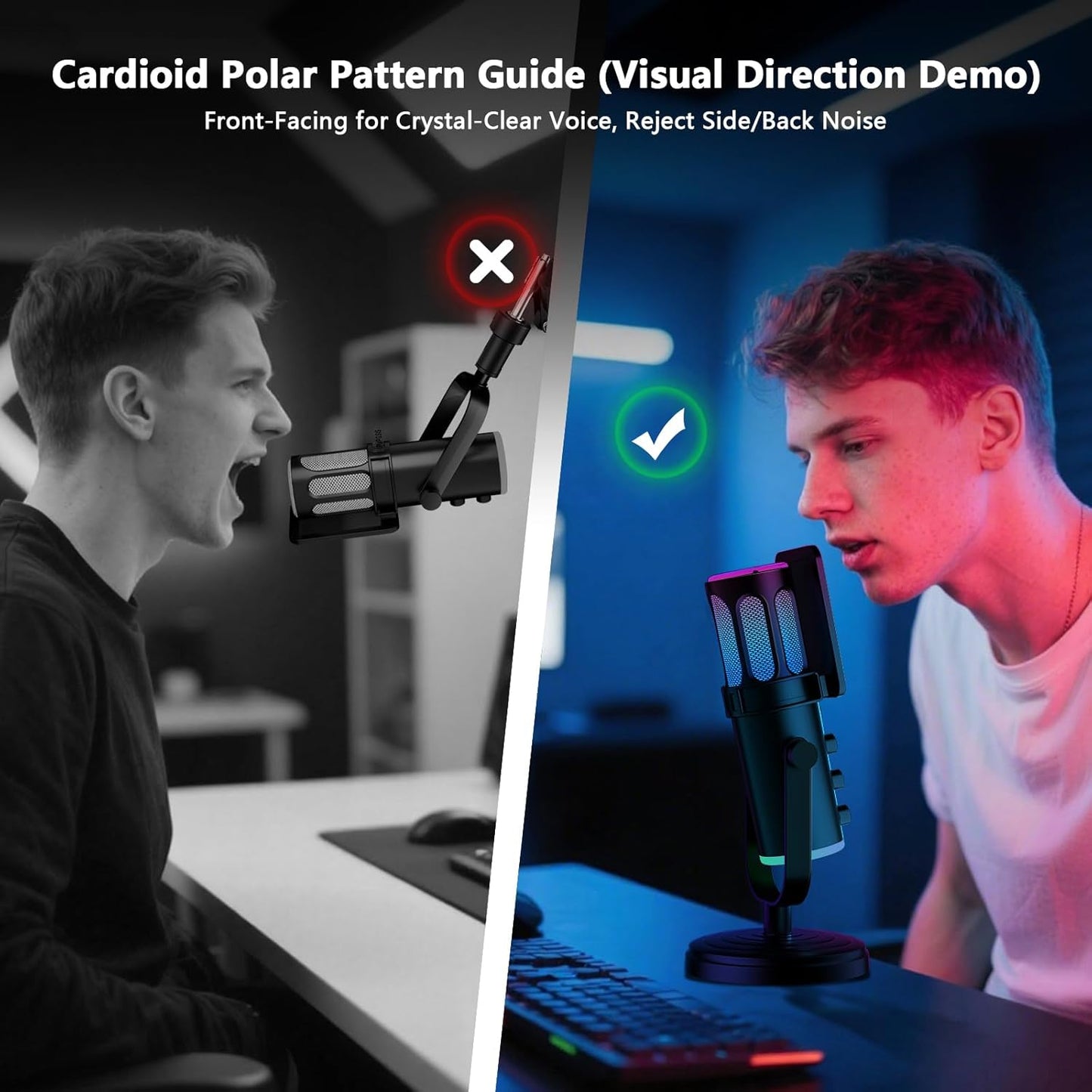 PUPGSIS Gaming Microphone for PC, Noise Cancellation Condenser Mic with RGB Lights, Mute, Monitoring, Pop Filter, Desktop-Mic for Streaming/Podcasting/Recording/Gaming Equipment, Plug & Play-Black