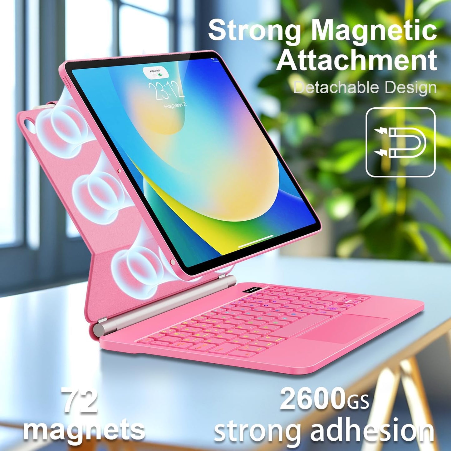 for iPad 9th Generation Case with Keyboard,Magic Style Keyboard Case for iPad 9th/8th/7th Gen 10.2 inch - Floating Cantilever Magnetic Stand Multi-Touch Trackpad (Pink)