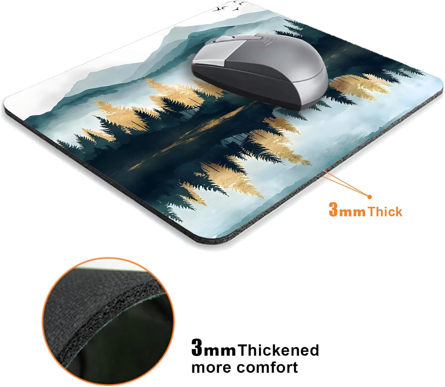 Aesthetics Misty Forest Mountain Mouse Pads for Desk, Portable Wireless Computer Mouse pad Small Design with Women, Non-Slip Rubber Base Laptop Mousepad 9.5" x 7.9" Smooth Surface for Office & Travel