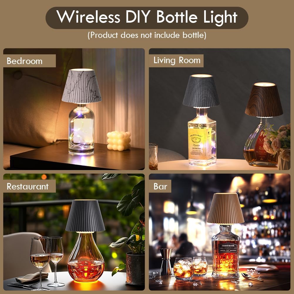WILIT Wireless Bottle Lamp for Liquor Bottles, 3-Level Brightness Rechargeable Lamp Shades, Night Light for Home Decor, Unique Table Lamp with RGB Lights, Wine Lamp for Bedroom, Gifts for Mom, Gray