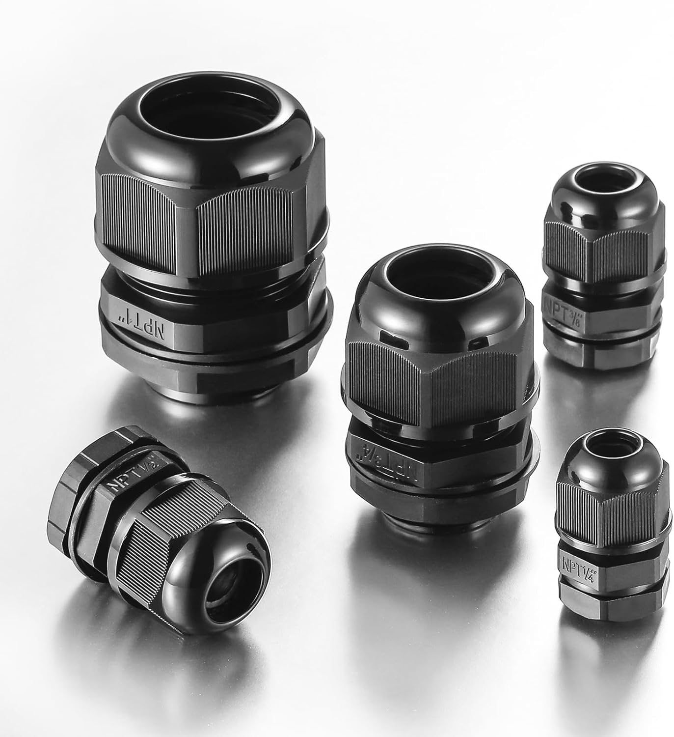 50 PCS 1/4"(4-8mm) NPT Nylon Cable Gland Joints with Gaskets, IP68 Adjustable Lock Nut Strain Relief Cord Grip Waterproof Cable Glands - UL Listed and RoHS Compliant