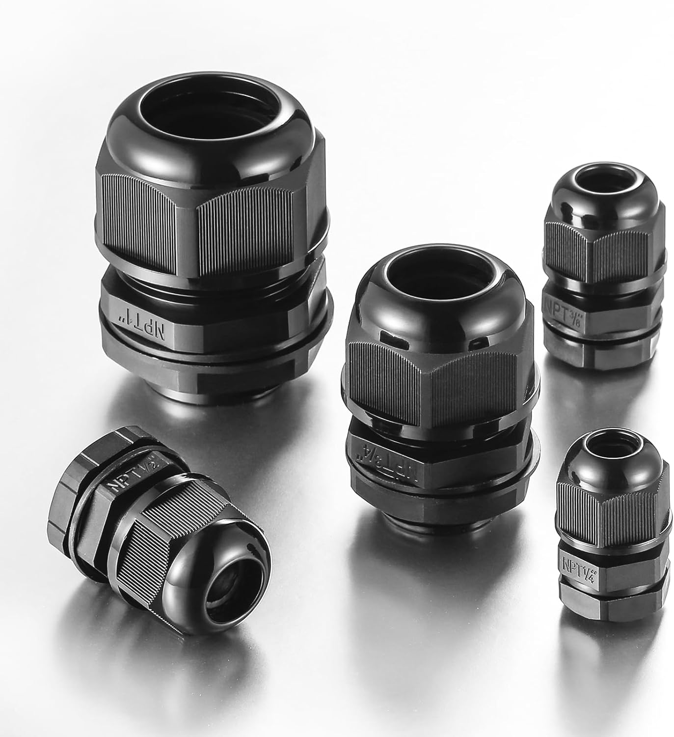 50 PCS 3/8"(5-10mm) NPT Nylon Cable Gland Joints with Gaskets, IP68 Adjustable Lock Nut Strain Relief Cord Grip Waterproof Cable Glands - UL Listed and RoHS Compliant