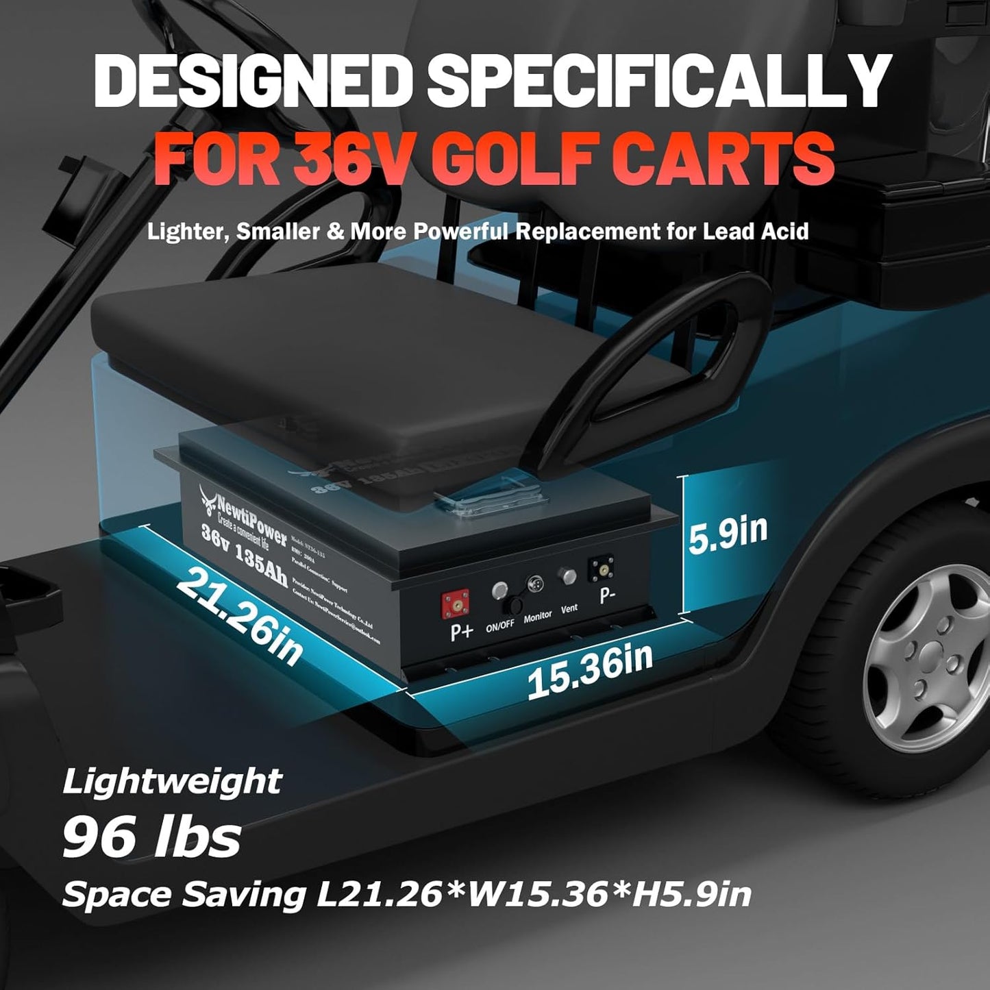 36V 135Ah Golf Cart Lithium LiFePO4 Battery with Charger and 200A BMS Grade A Cells Deep Cycle Rechargeable Battery,10000+ Cycles,Perfect for Golf Cart,Off Grid Applications (36V 135Ah-GC)