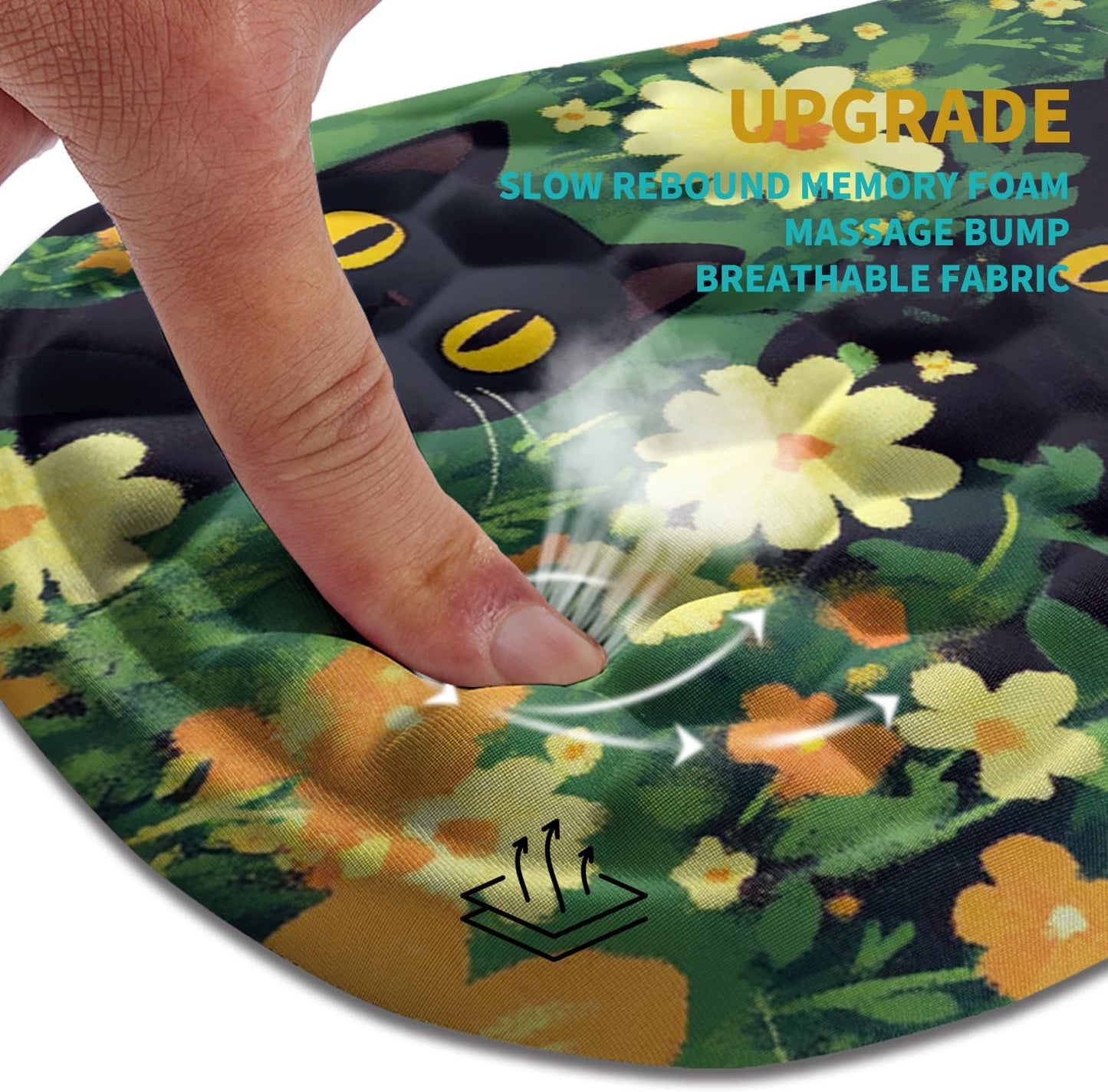 Hokafenle Ergonomic Mouse Pad Wrist Support, Wrist Rest Mousepad for Carpal Tunnel Pain Relief with Integrated Memory Foam Slope Massage Bulge (11.8x7.9 inch,Cute Cat