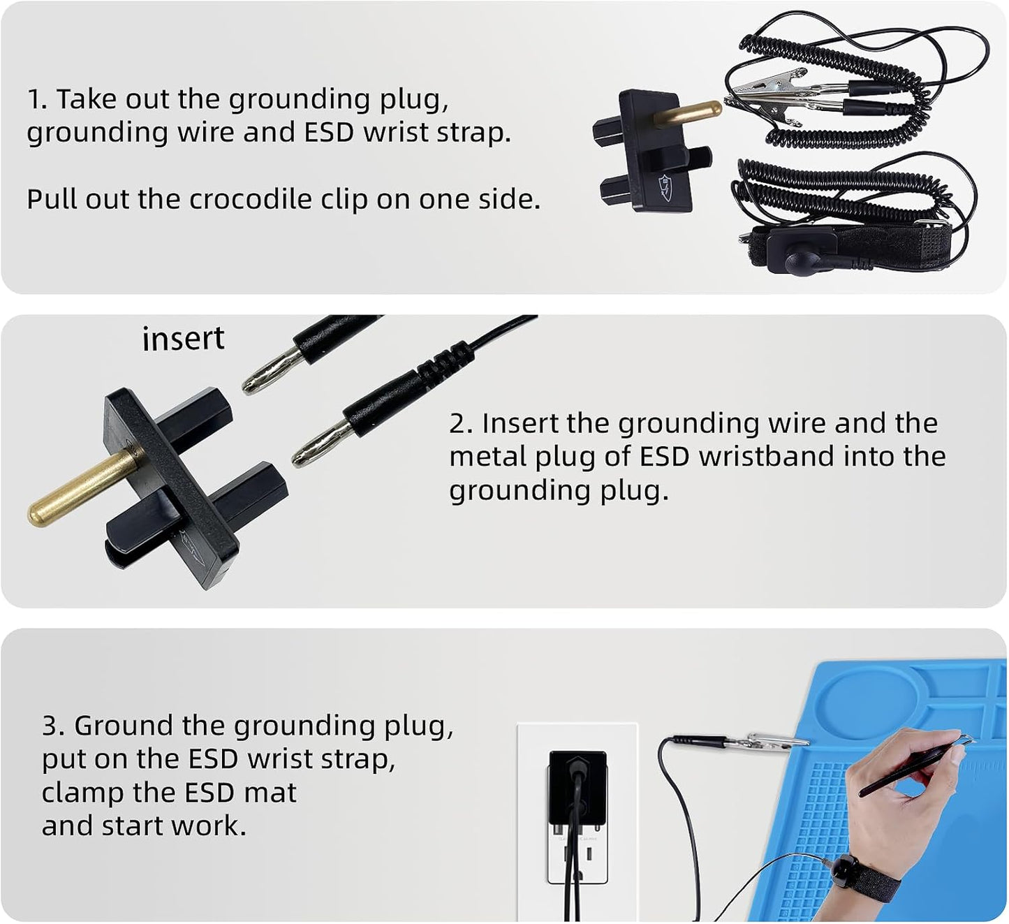 Kaisi Anti-Static Mat with ESD Wrist Strap and Grounding kit, Silicone Soldering Repair Work Mat 932°F Heat Resistant ESD Safe pad for Electronic, Phone, iPhone, iPad, iMac, Laptop, Computer, Watch