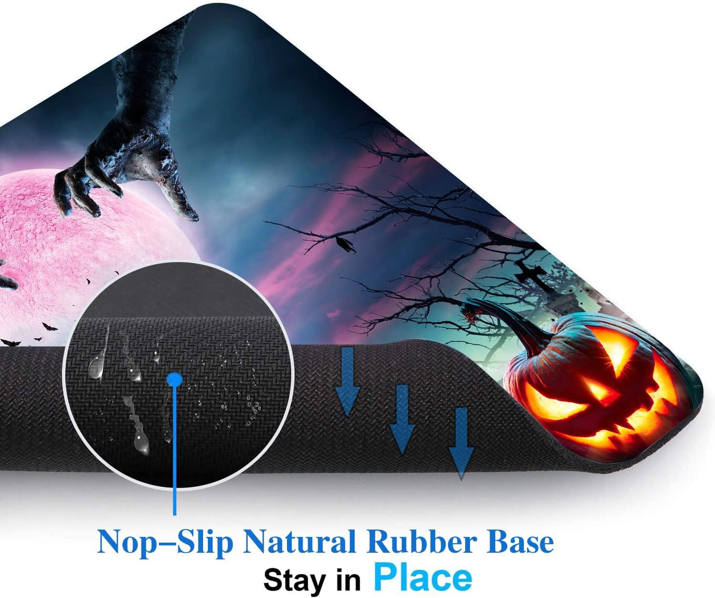 Horror Halloween Mouse Pad, Scary Night Mousepad for Design, Anti-Slip Rubber Base Wireless Mouse Pads for Laptop