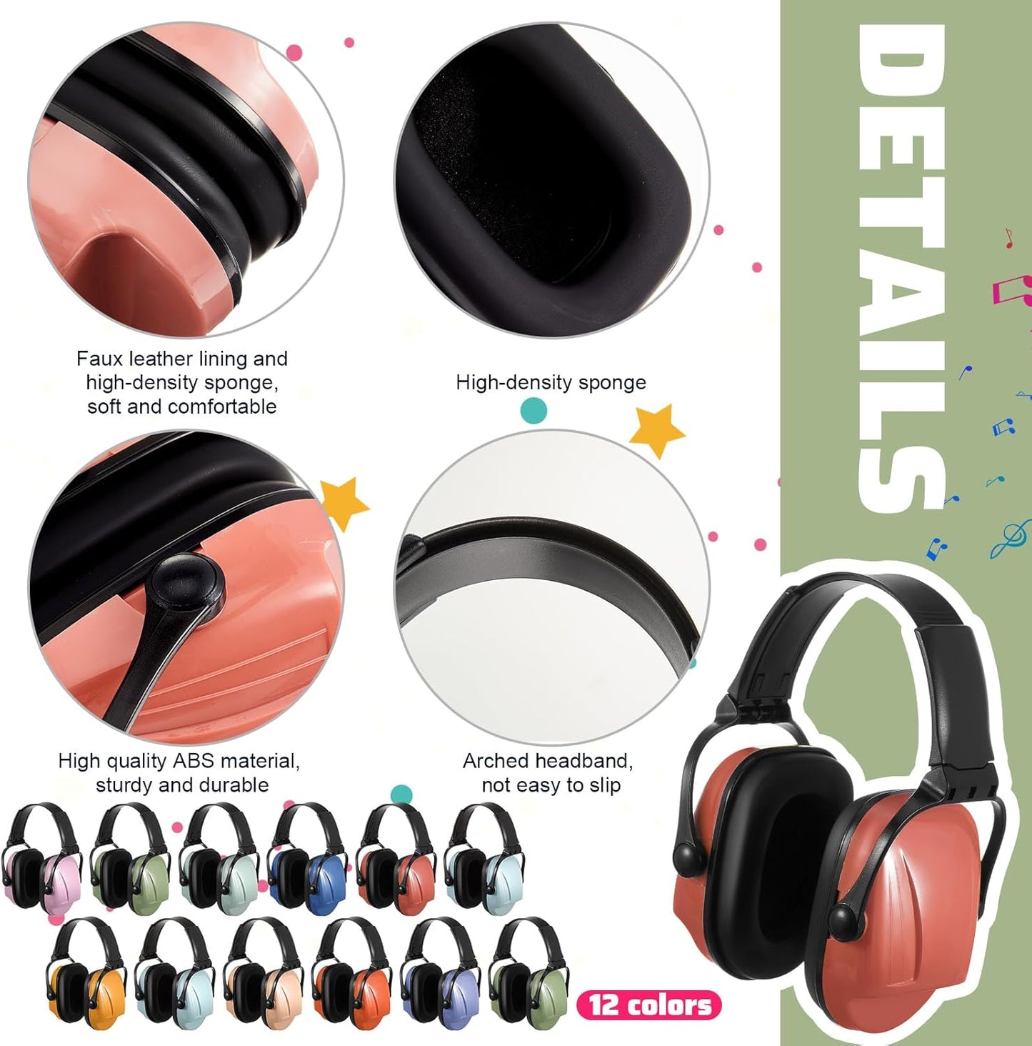 Amylove 12 Pcs Kids Ear Protection Noise Cancelling Headphones Ear Muffs Bulk 27db Adult Noise Reduction Hearing Earmuff(Universal Fit (kids & Adults),Modern Style,Soft Color)