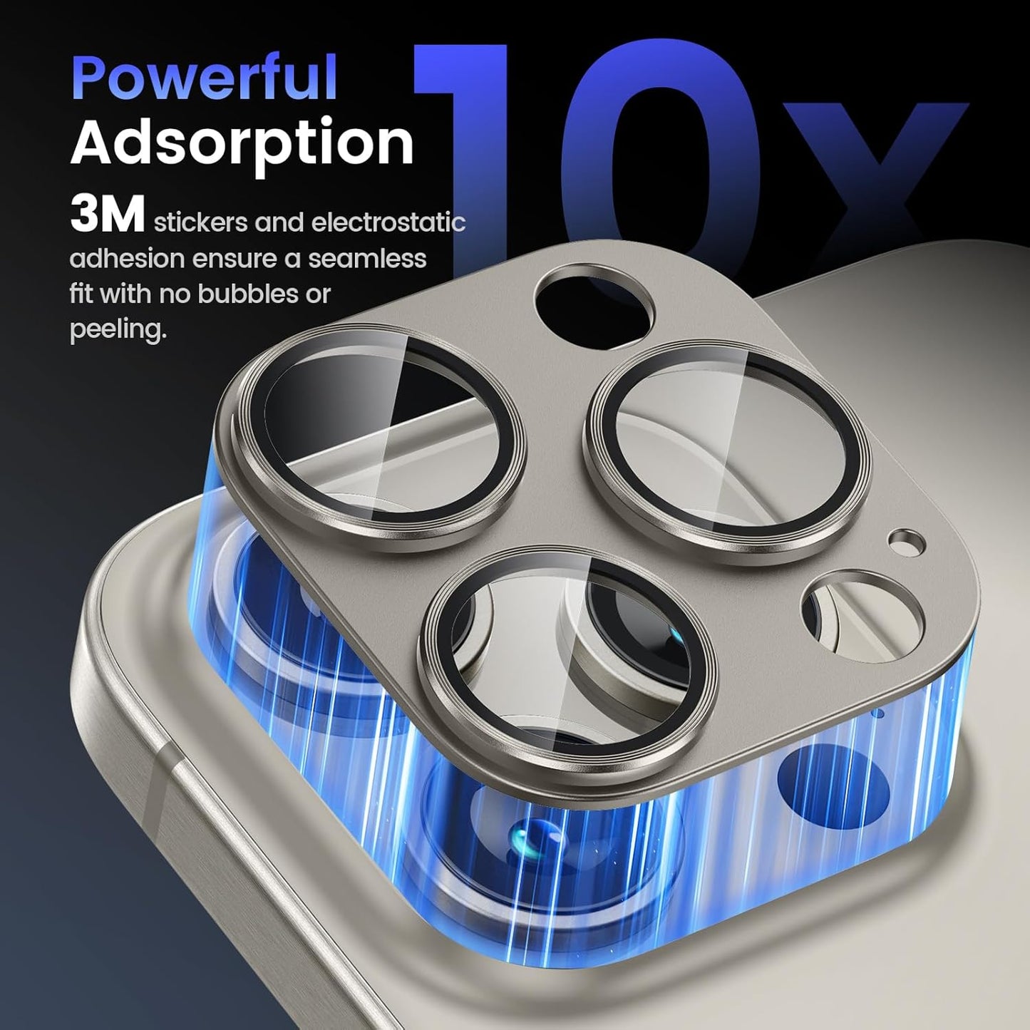 Tensea for iPhone 16 Pro/iPhone 16 Pro Max/iPhone 15 Pro/iPhone 15 Pro Max Camera Lens Protector, Metal Aluminum Alloy Tempered Glass Cover Camera Screen Protector Accessories, Case Friendly