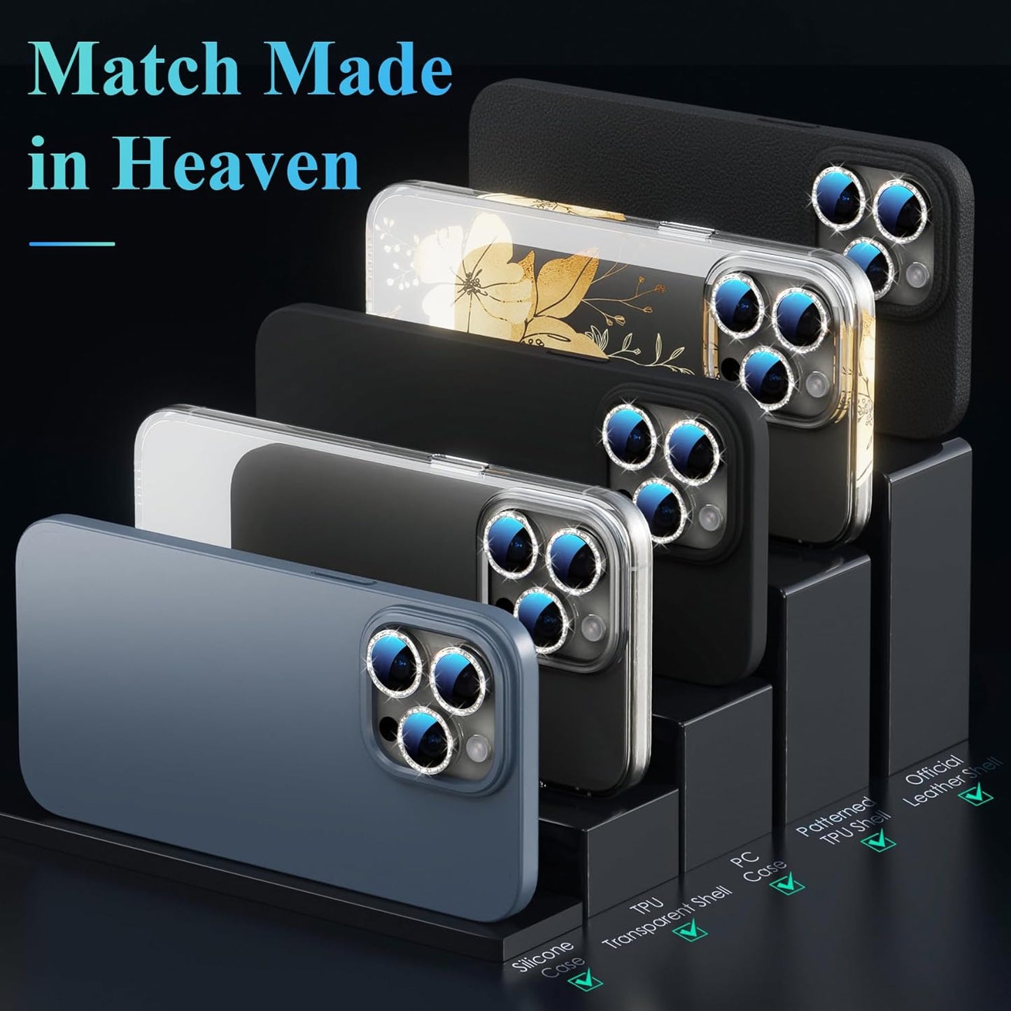 YWXTW Designed for iPhone 16 Pro/iPhone 16 Pro Max Camera Lens Protector Bling, [New Glitter Design] Individual Metal Tempered Glass Camera Cover Accessories Case Friendly (Natural Titanium)