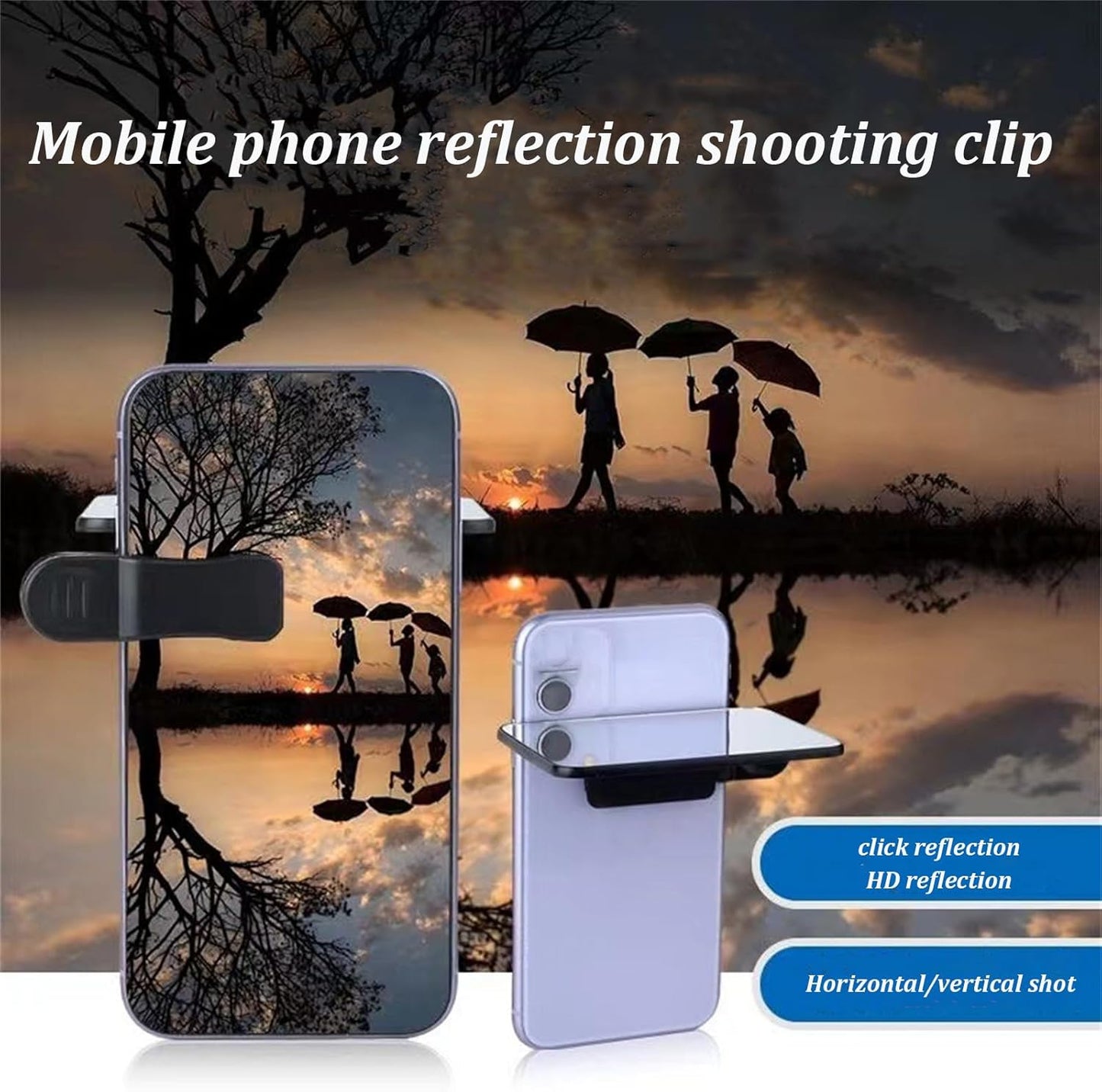 Mirror Effect Lens - Capture Stunning Reflections Instantly, Smartphone Camera Mirror Reflection Clip Kit, Mirror for Phone to Use Back Camera (Black)