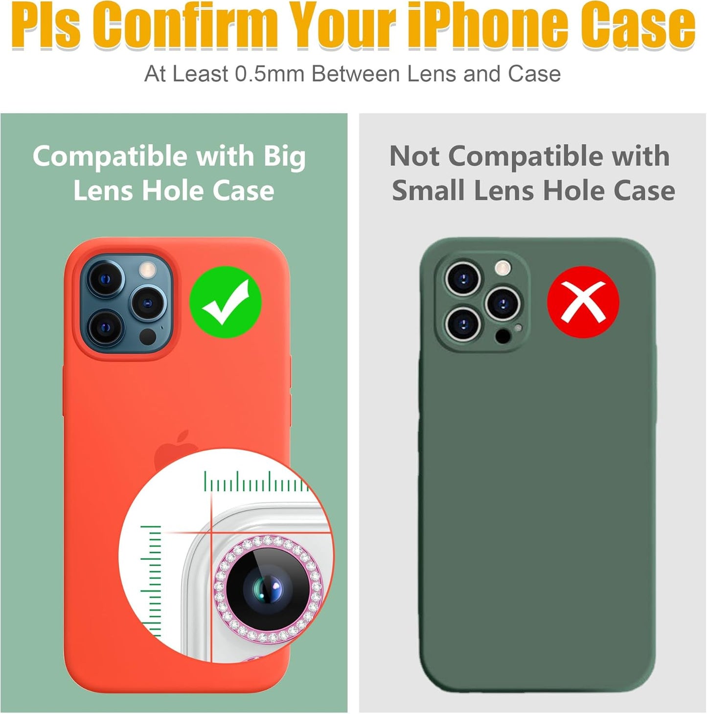 AGVEE 3+3 6 Pack for iPhone 14 Pro 6.1" / 14 Pro Max 6.7" Camera Lens Cover Protector, Bling Diamond & Bling Glitter Metal Ring 9H Tempered HD Glass Camera Cover Protector Film, Bling-Rose