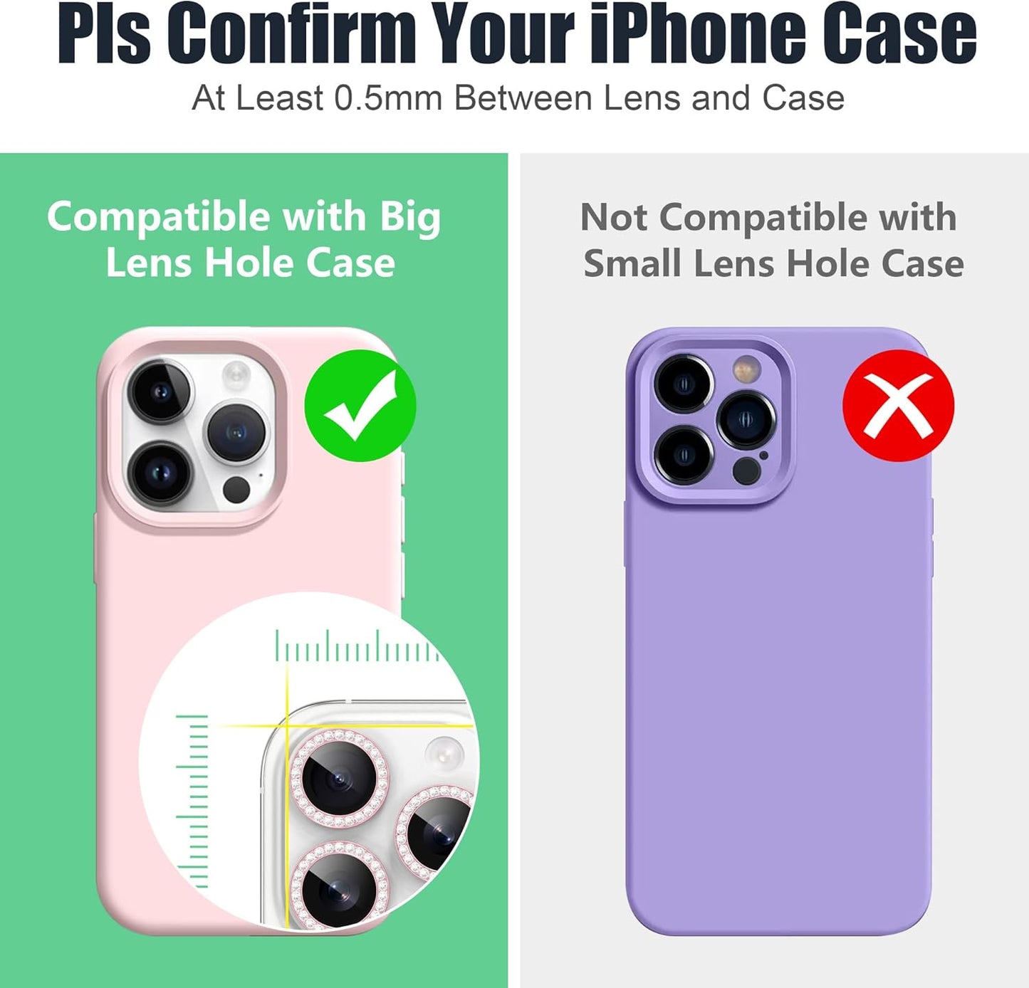 AGVEE 3+3 6 Pack for iPhone 16 Pro 6.3" / 16 Pro Max 6.9" Camera Lens Cover Protector, Bling Diamond & Bling Glitter Metal Ring 9H Tempered HD Glass Camera Cover Protector Film, Bling-Pink