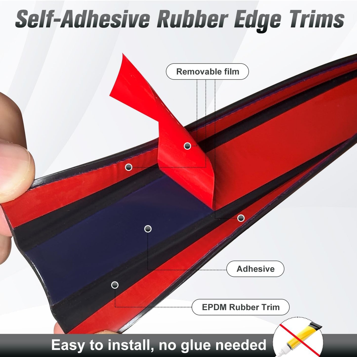 Rubber Edge Trim, Self Adhesive U Channel Edge Trim, Big Size U Shaped Trim, Edge Banding for Plywood, Woods, Shelf, Cabinet, Countertop, Fit for 3/4", Length 20Ft, Black