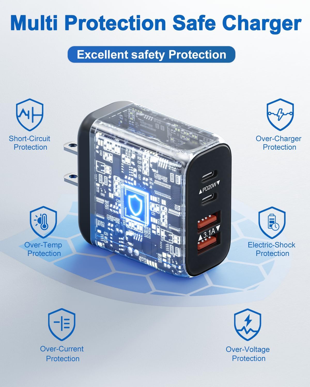 40W USB C Charger Block, 3 Pack 4-Ports Type C Fast Charging Cubes PD USBC Wall Plug+QC 3.0 USB A, Multiple USB C Charger for iPhone 16/15/14/13/12/11 Pro Max/XS, Samsung Galaxy, iPad, Tablet, Pixel