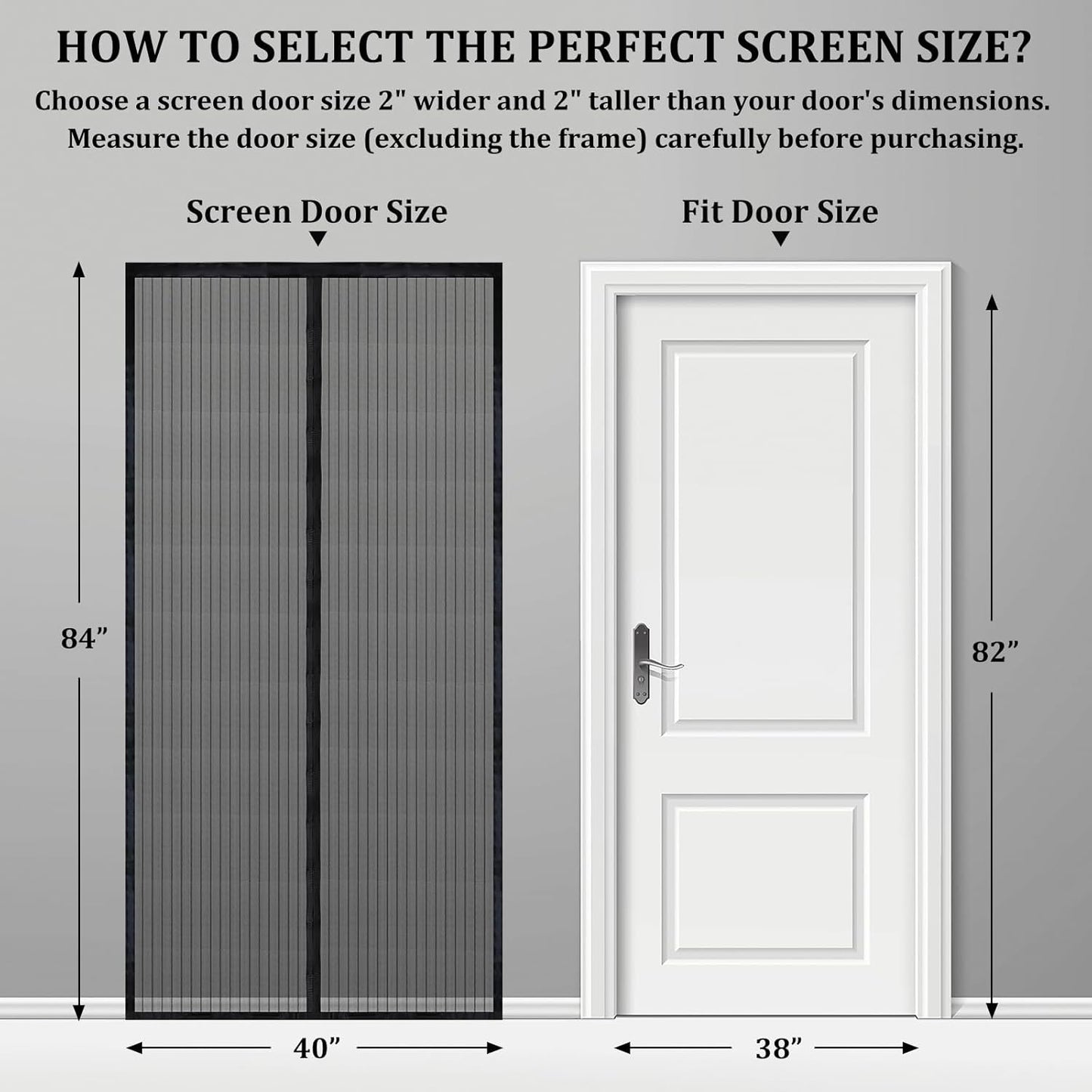 Magnetic Screen Door - Self Sealing, Heavy Duty, Hands Free Mesh Partition Keeps Bugs Out Let Breeze in- Pet and Kid Friendly - Keep Open Feature (Black, Fit Door Size 38 x 82 Inch)