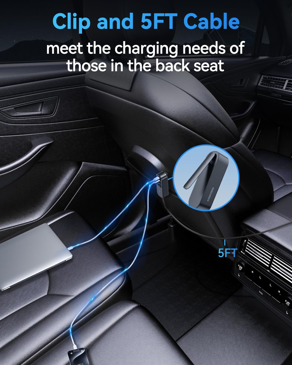 Rocoren 105W 6-Port Multiport Car Charger, PD Fast USB C Car Charger for Multiple Devices,Cigarette Lighter Adapter Car Travel Essentials for Road Trips with 5FT Cable,Car Accessories for iPhone 16/15